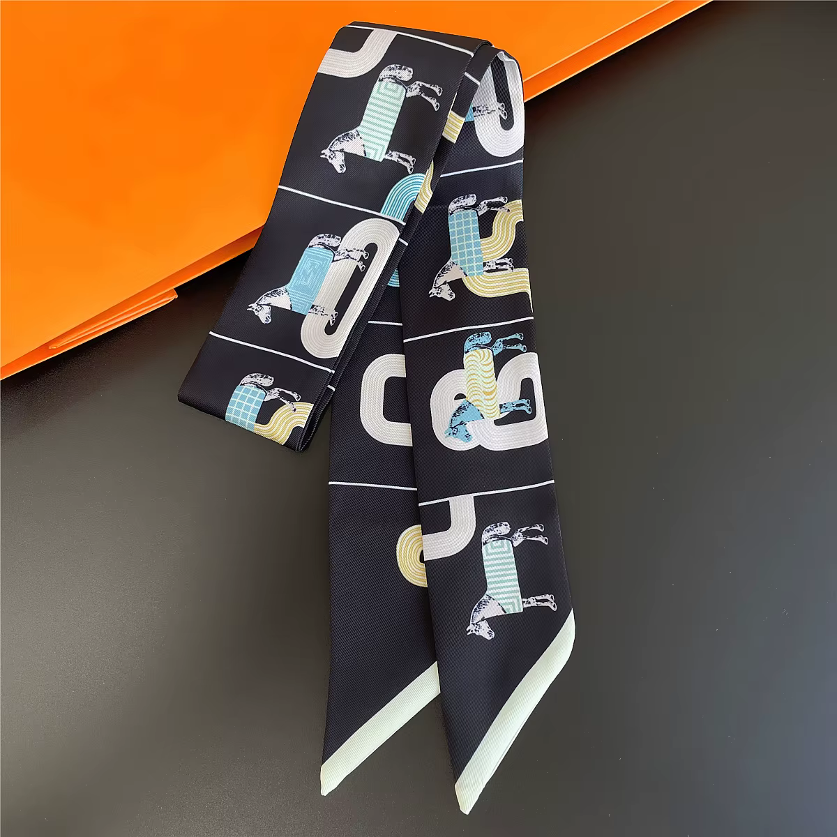Marque Design treillis cheval écharpe femmes luxe Foulard en soie mode cheveux bandeau