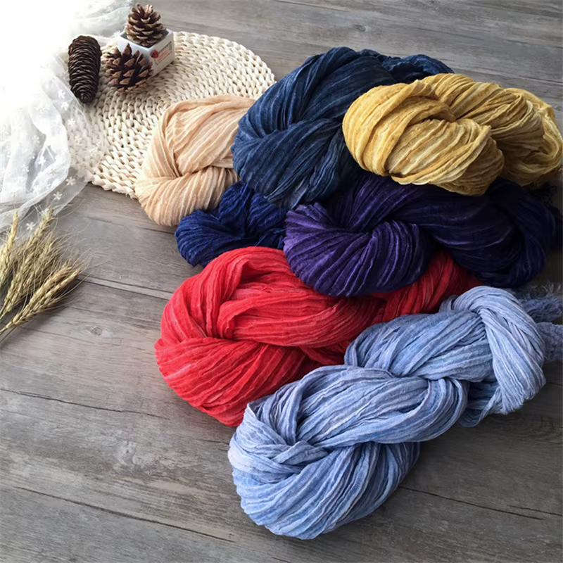 Écharpe Vintage en coton et lin froissé pour hommes et femmes