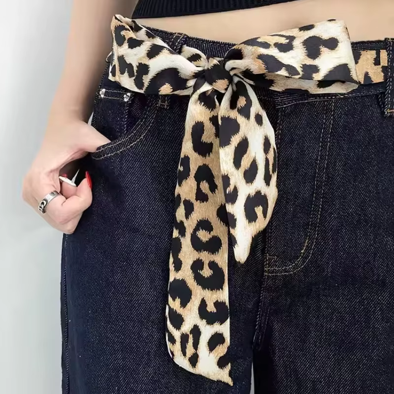 Offre spéciale imprimé léopard longue écharpe mince américain rétro foulard Y2K polyvalent sac taille déco Sexy femmes Chic accessoires cadeaux
