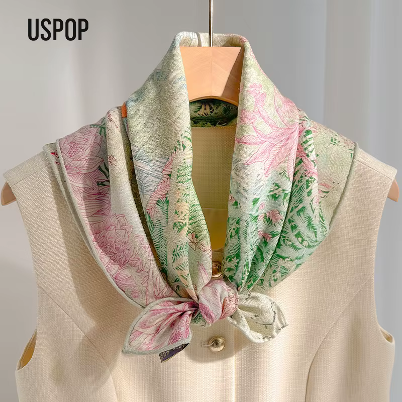 USPOP Écharpe en laine de soie à chevrons pour femme 65 × 65 cm – Légère
