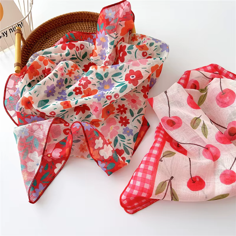 Foulard Carré en Coton et Lin pour Femme