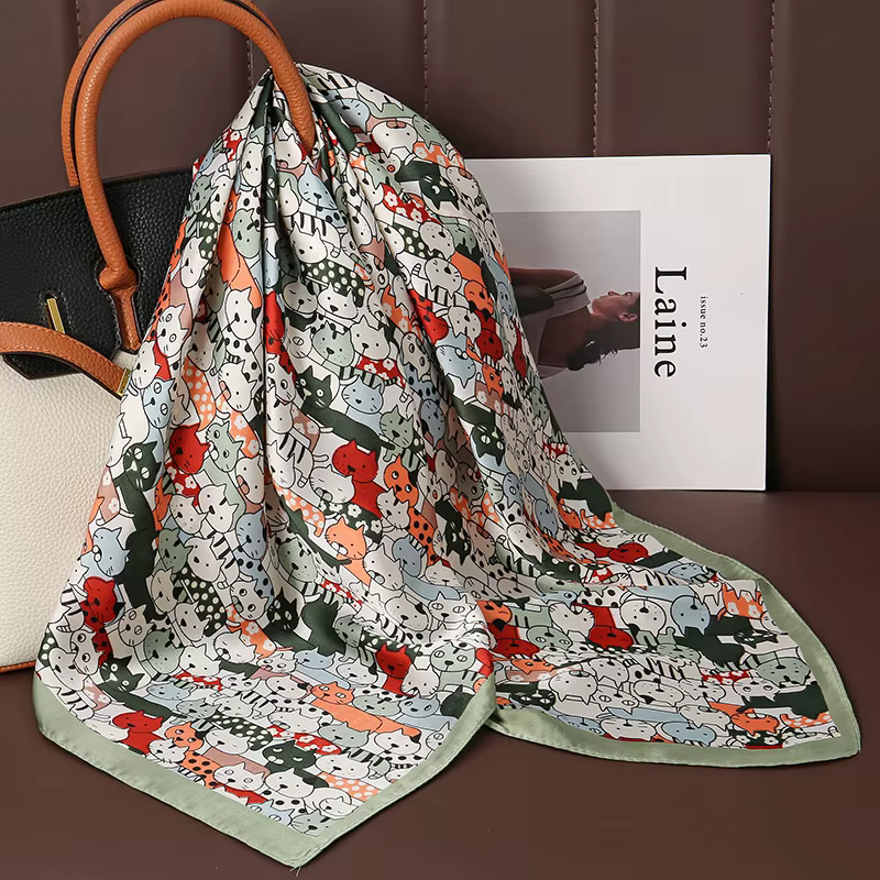 Foulard carré en Satin de soie imprimé de luxe pour femmes