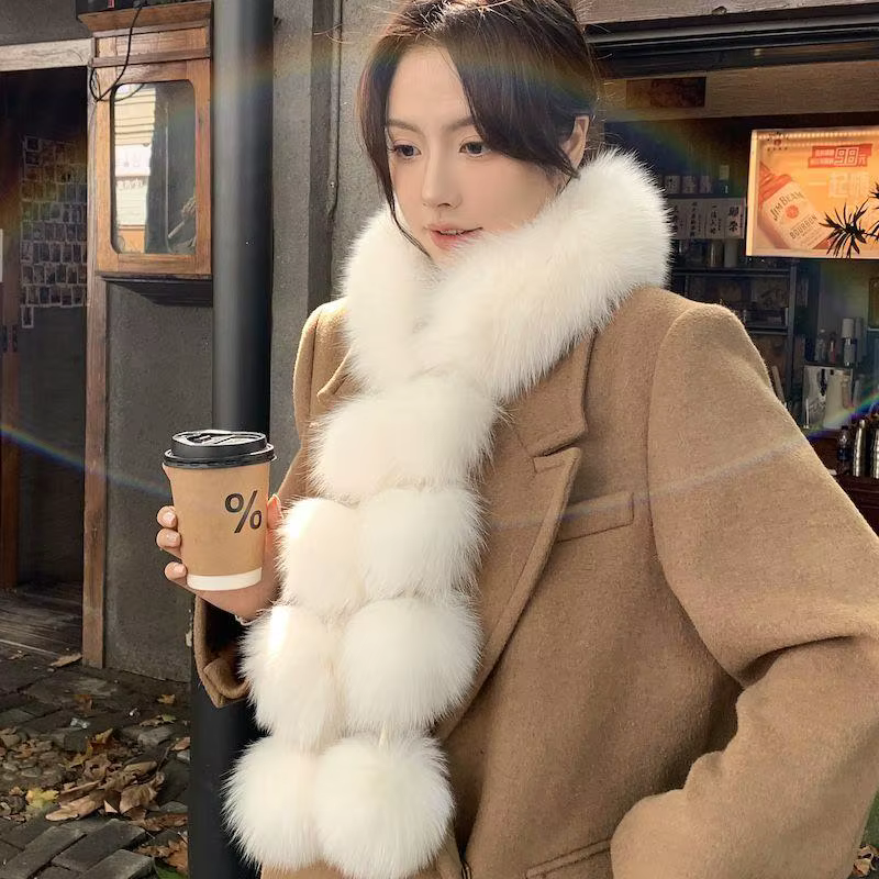 Longue fausse fourrure de renard écharpe femmes hiver chaud doux