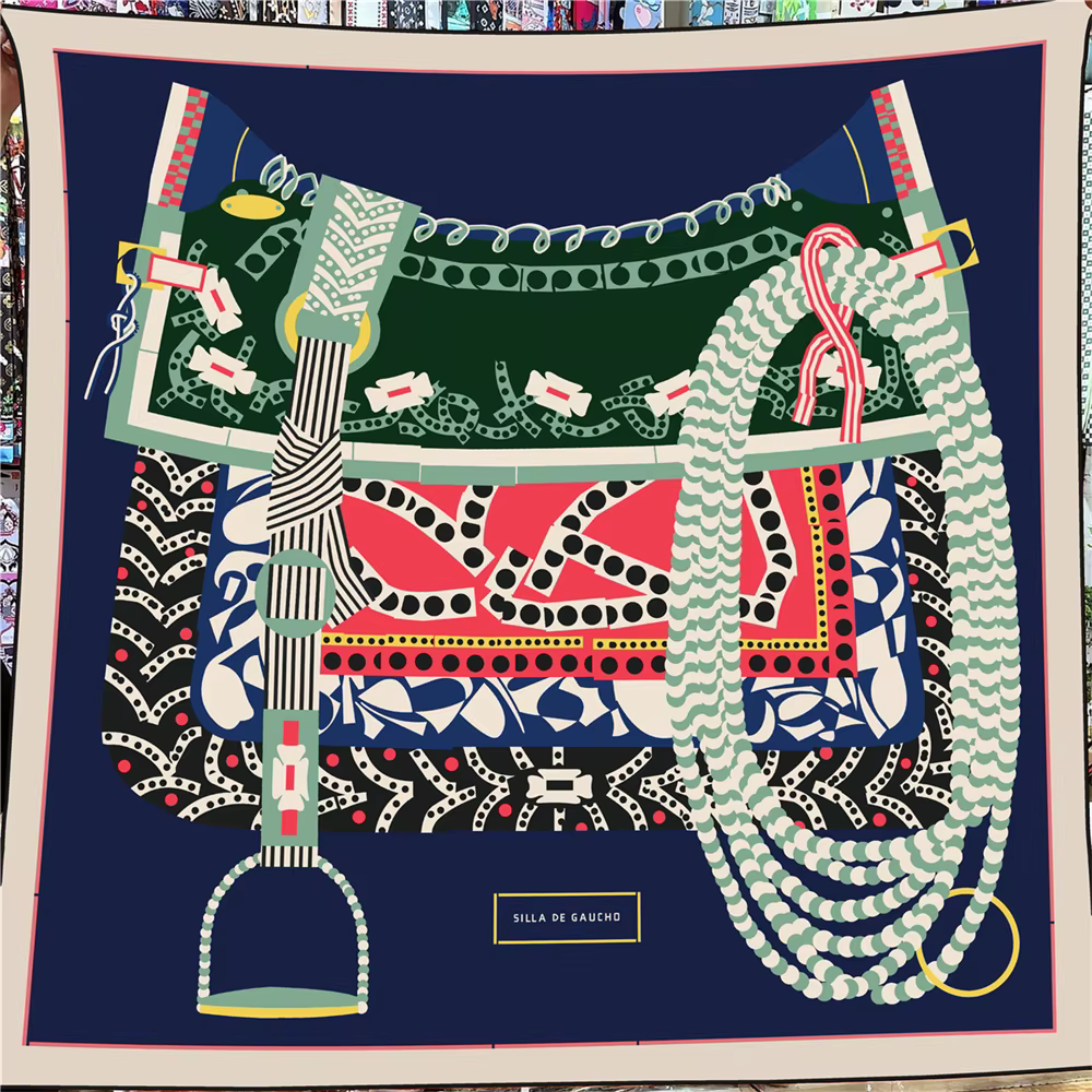 POBING foulard en cachemire de soie femmes châles roulés à la main selle imprimé foulards carrés enveloppes dame