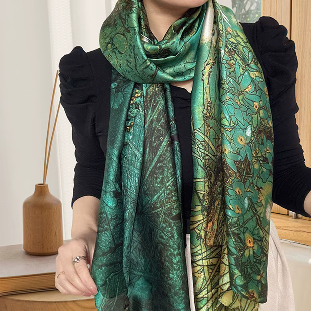 Écharpe de luxe en soie verte 85*180cm pour femme