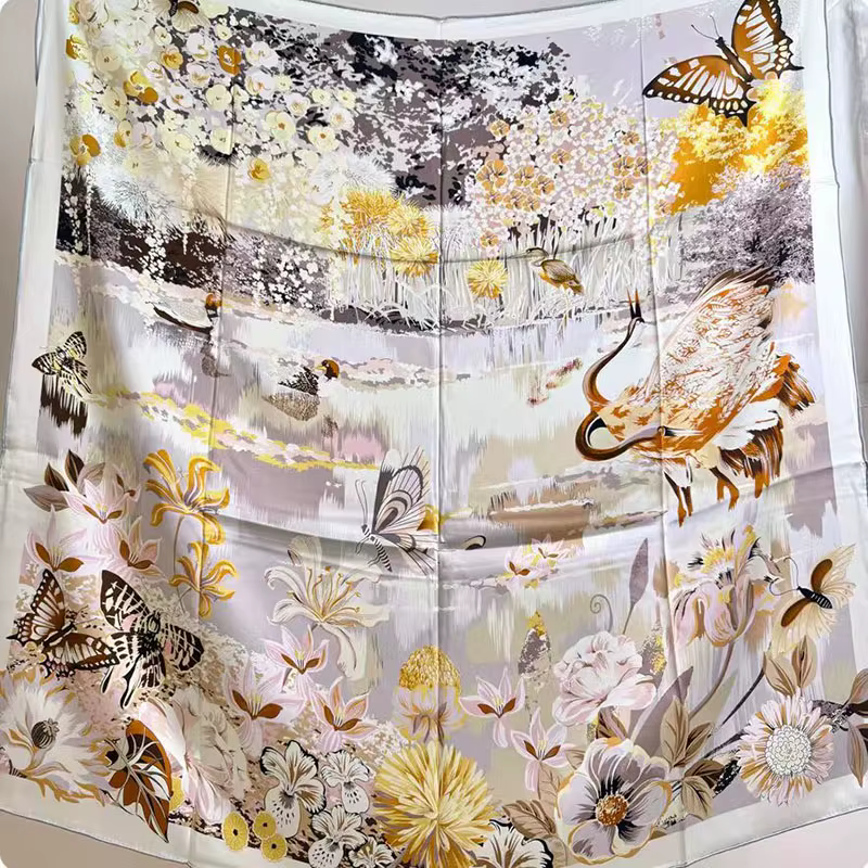 Grand foulard carré 100 % soie véritable