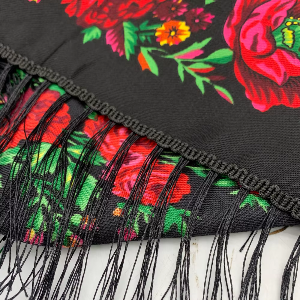 Écharpe carrée russe femmes luxe imprimé fleuri frangé Bandana foulards paréo dame bandeau
