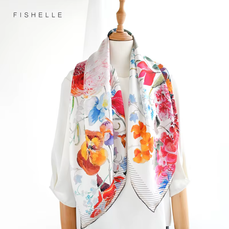 Foulard en sergé de soie véritable blanche