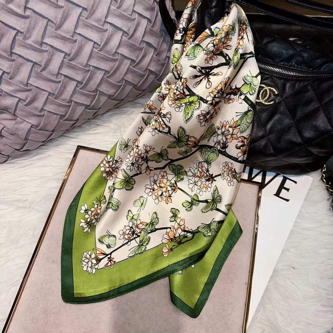 Beige vert femmes 100% foulard en soie