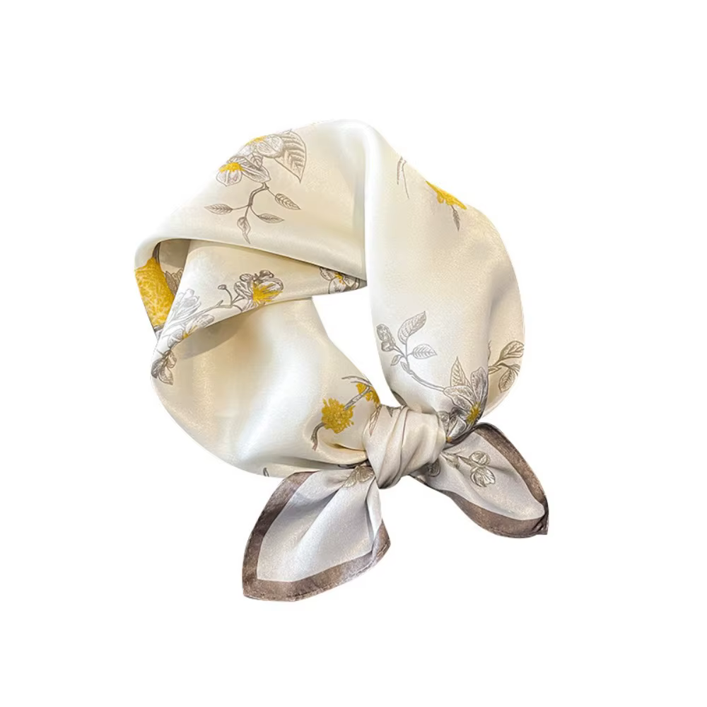 Foulard carré beige en soie de mûrier 100% – Accessoire polyvalent haut de gamme pour cheveux et tenues – Idéal comme cadeau