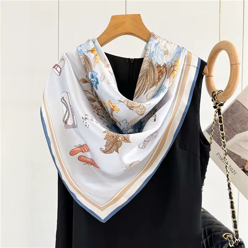 100% Foulard en soie véritable pour femmes 88x88 cm carré grande taille foulards