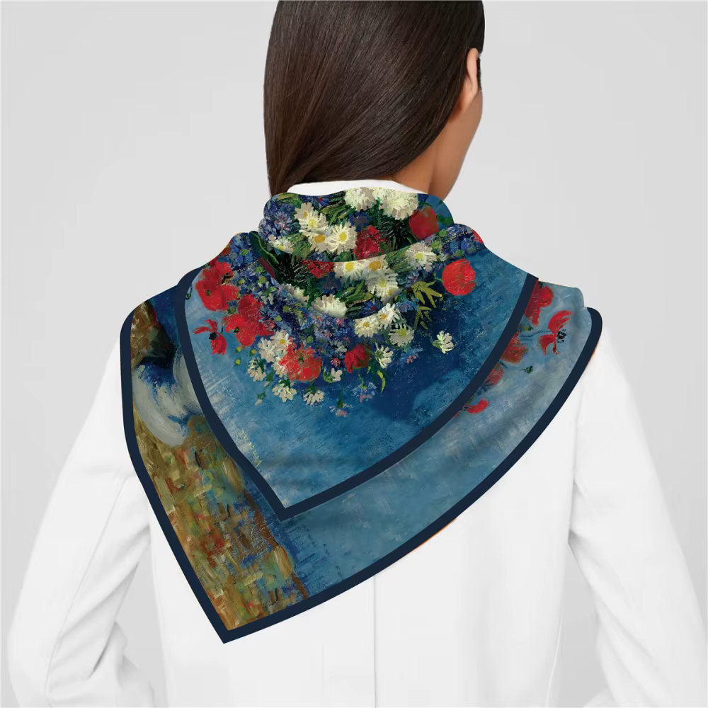 Foulard en soie femmes peinture à l'huile foulards carrés enveloppes tête Echarpes