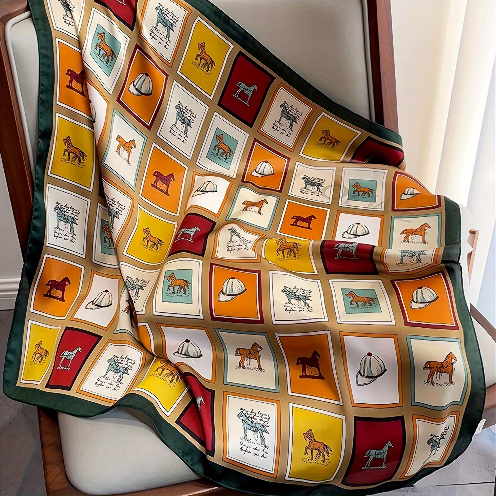 Foulard carré imprimé cheval à grille de 27.55 pouces