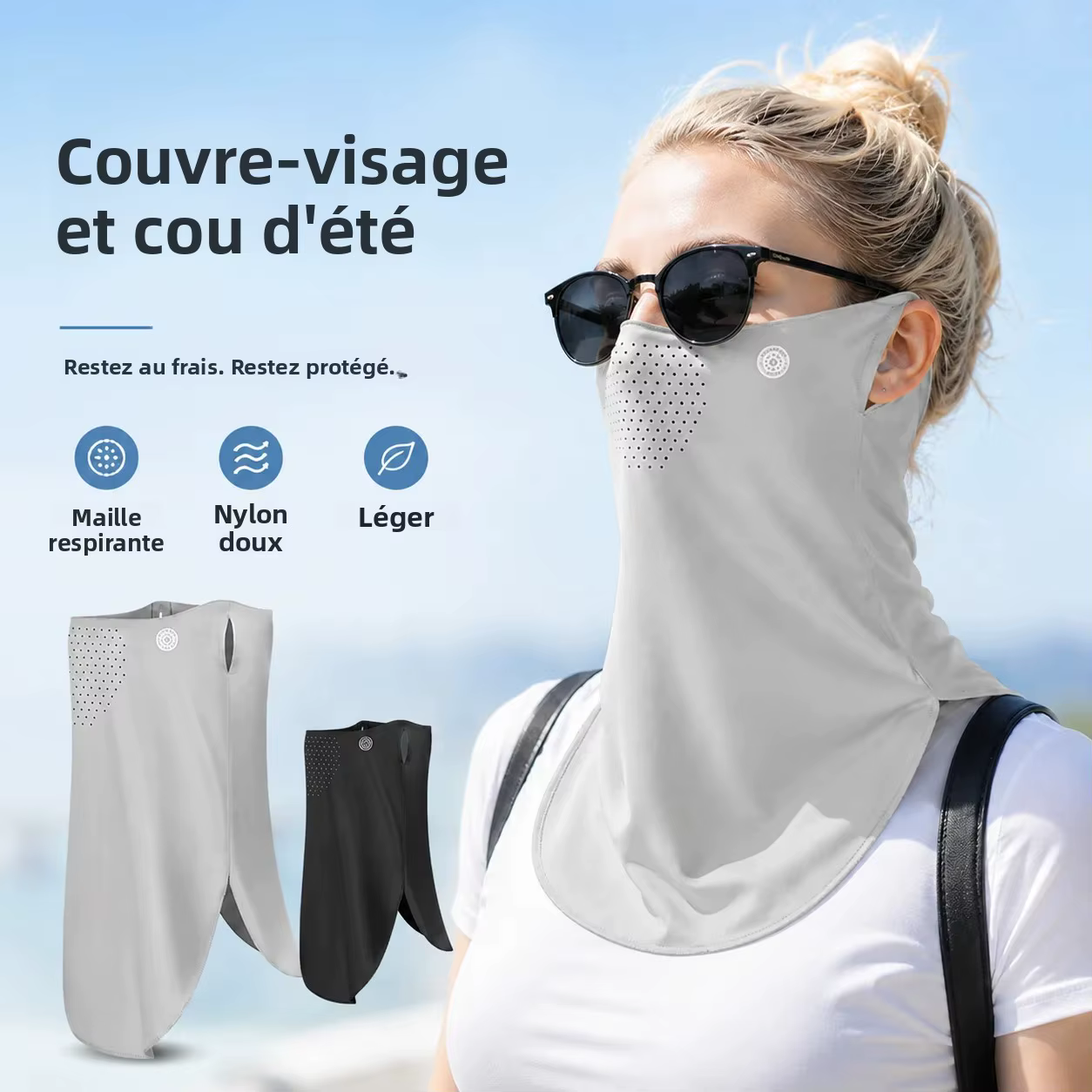 Cache-cou respirant en nylon pour le soleil, avec protection UV, pour femmes et hommes, idéal pour le cyclisme et les sports de plein air en été
