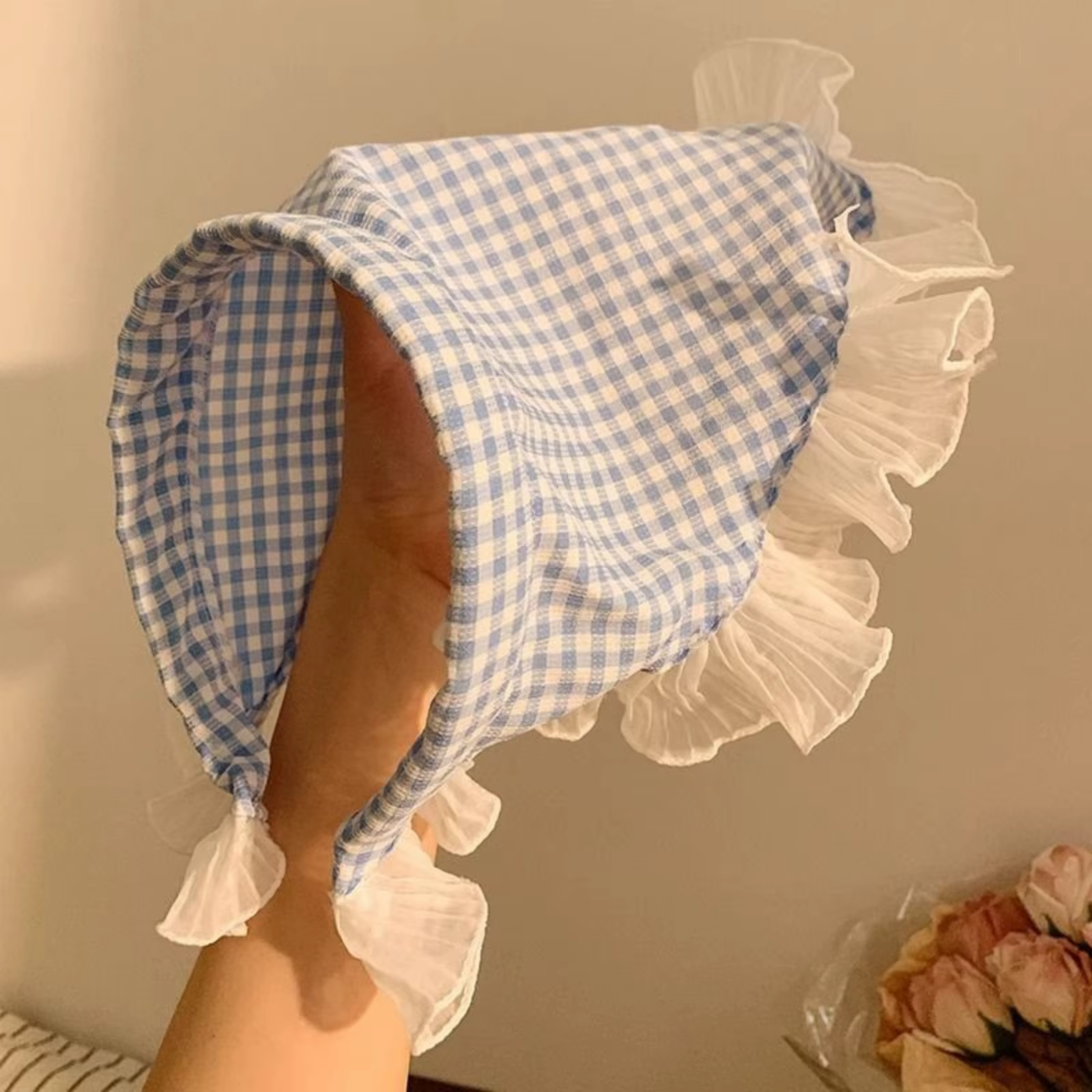 Écharpes triangulaires en vichy et dentelle pour femmes