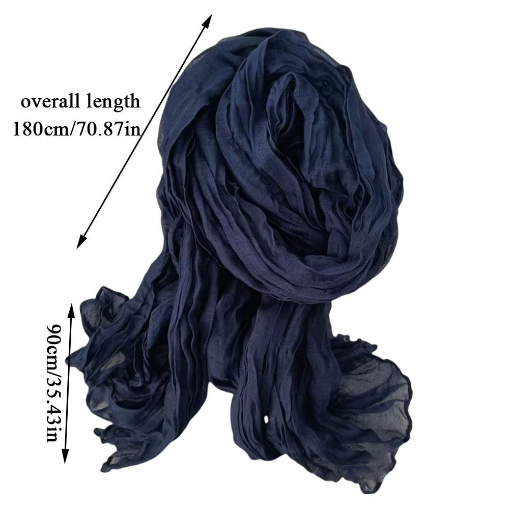 Vintage 180x90 cm chaud cou enveloppement châle froissé torsadé coton chanvre écharpe couleur unie bricolage doux Chic Style plissé longues écharpes