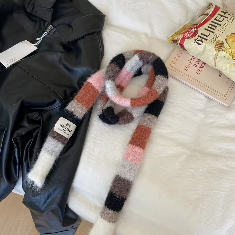 Écharpe rayée Y2K en laine avec documents chauds, épissage des abonnés, écharpes longues et SAINT, écharpe fine à saucisse, écharpes rondes d'hiver, nouveau