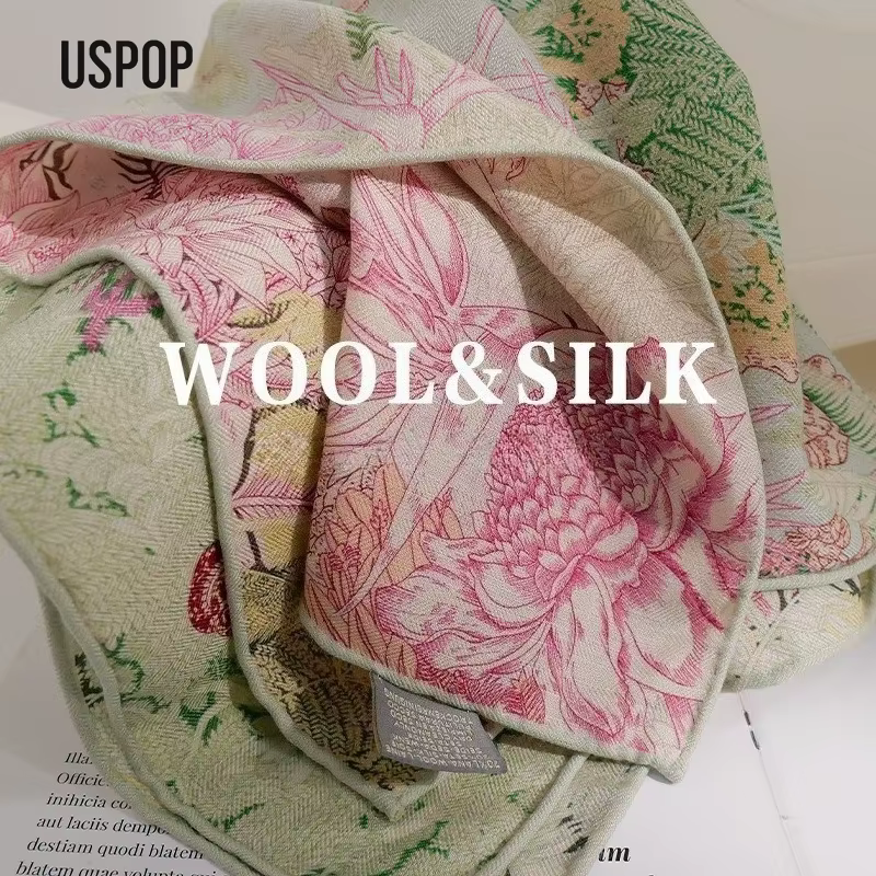 USPOP Écharpe en laine de soie à chevrons pour femme 65 × 65 cm – Légère