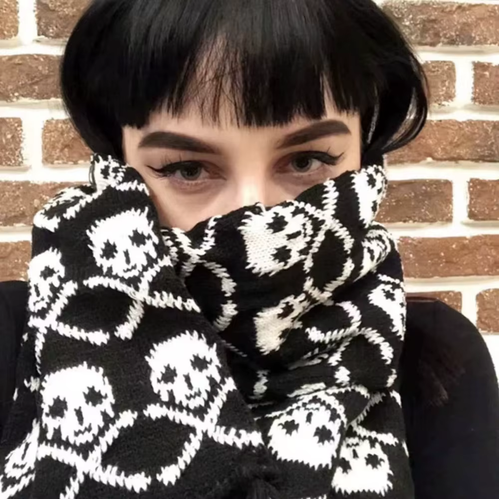 Écharpe gothique en forme de crâne pour Halloween