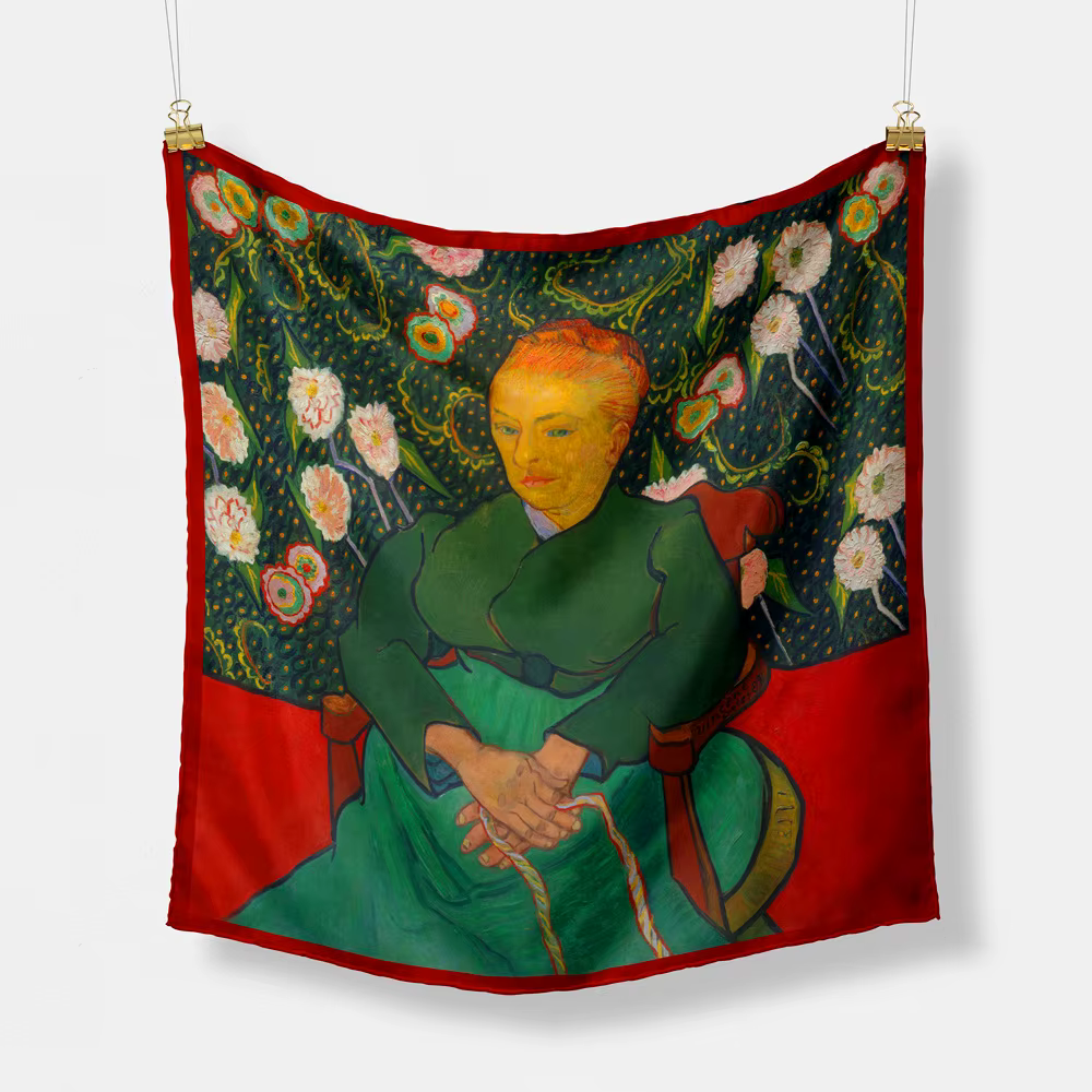 Petit Foulard Carré en Satin Sergé de Style Français pour Femme