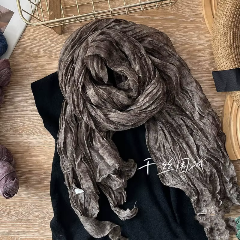 VREOVOR cravate colorant écharpe rétro automne et hiver nouveau Style plissé café mince longue bande châle hommes et femmes soie chaude