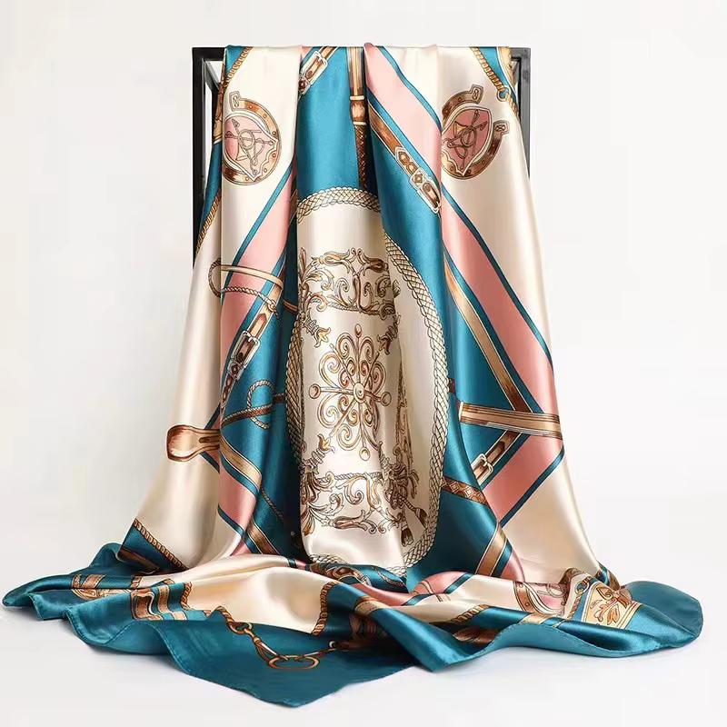 Mouchoirs cheveux foulard en soie 90*90 cm imprimé Satin grand carré foulards