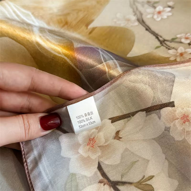 100% foulard en soie femmes carré fleur de prunier imprimé foulards Wrap
