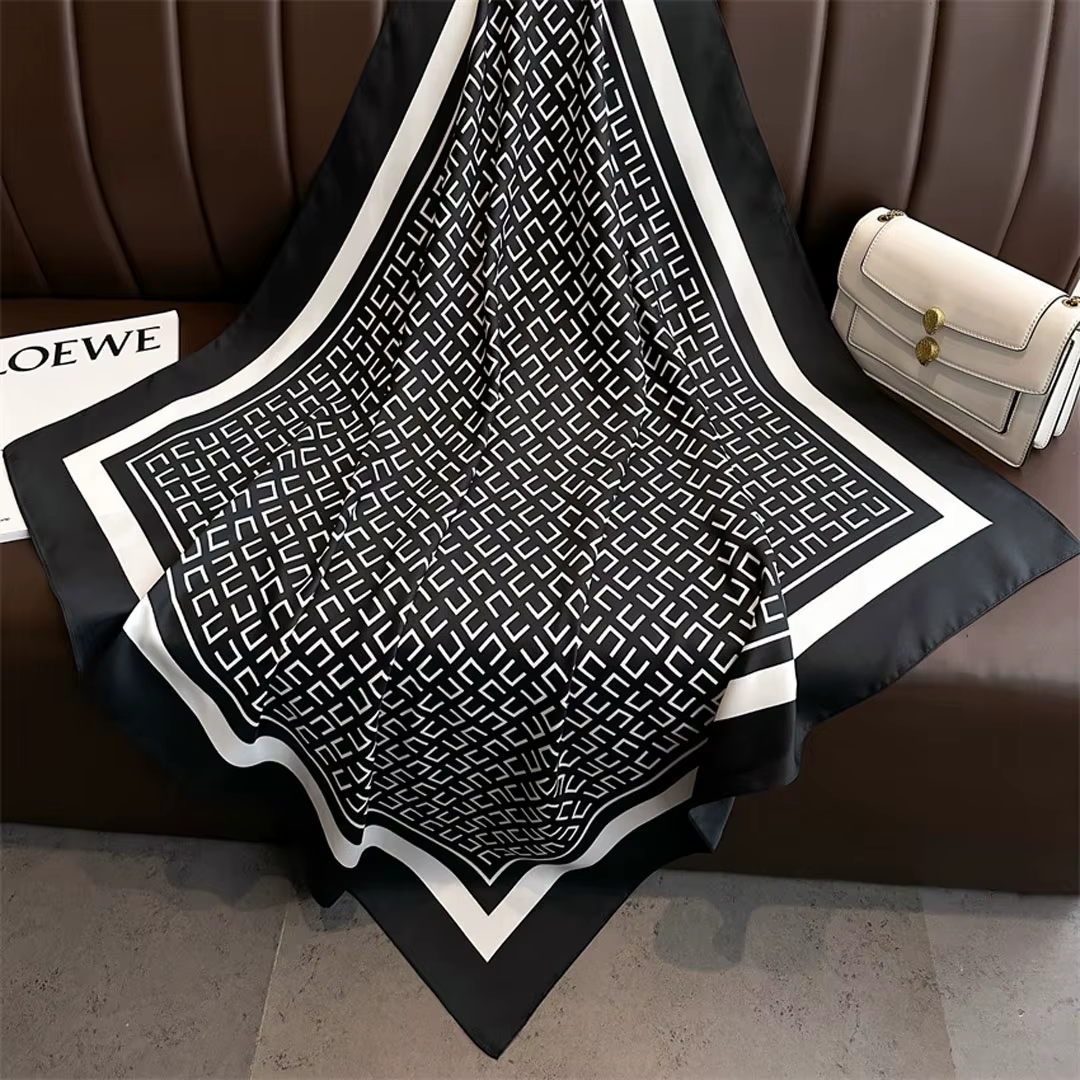 1 pièces 90cm foulard en sergé couleur unie lettre imprimé