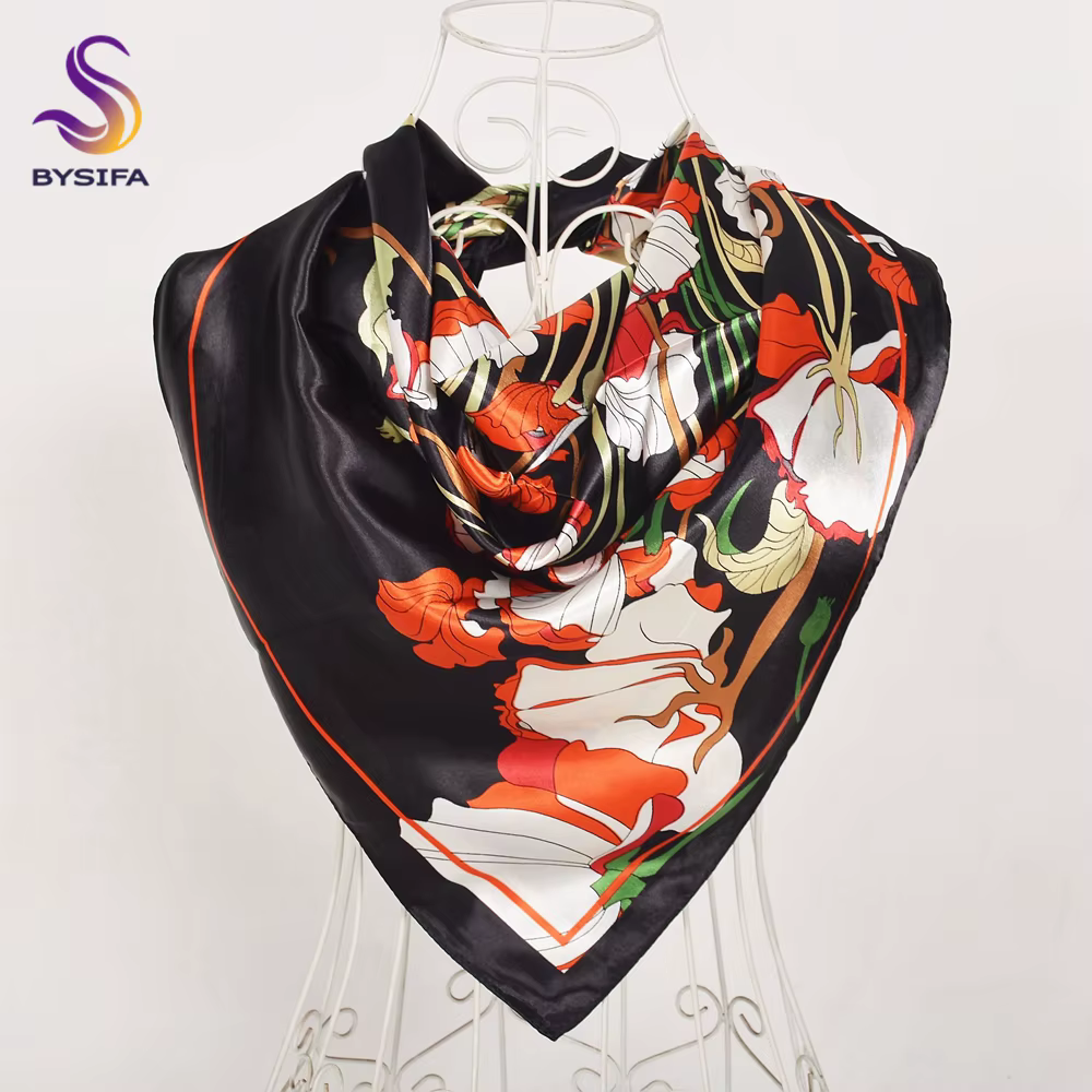 BYSIFA – écharpe Beige café pivoine en soie