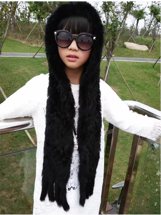 Cagoule snood en vraie fourrure de lapin pour femme