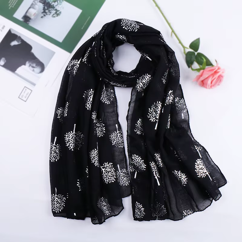 Été nouveau coton écharpe pour femmes filles étudiants argent arbre lin foulards doux tricot Viscose châle printemps femme Wrap châles