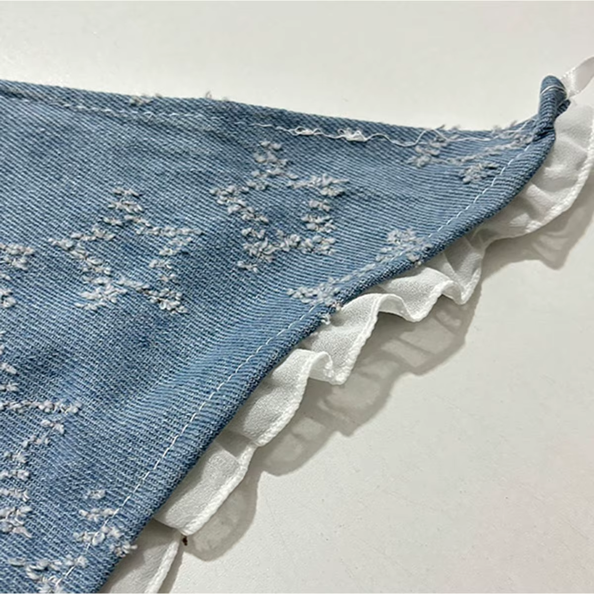 Foulard femme étoiles Denim bleu Turban dentelle écharpe nœud sangle Triangle bandeau Y2K Niche chapeau Vintage