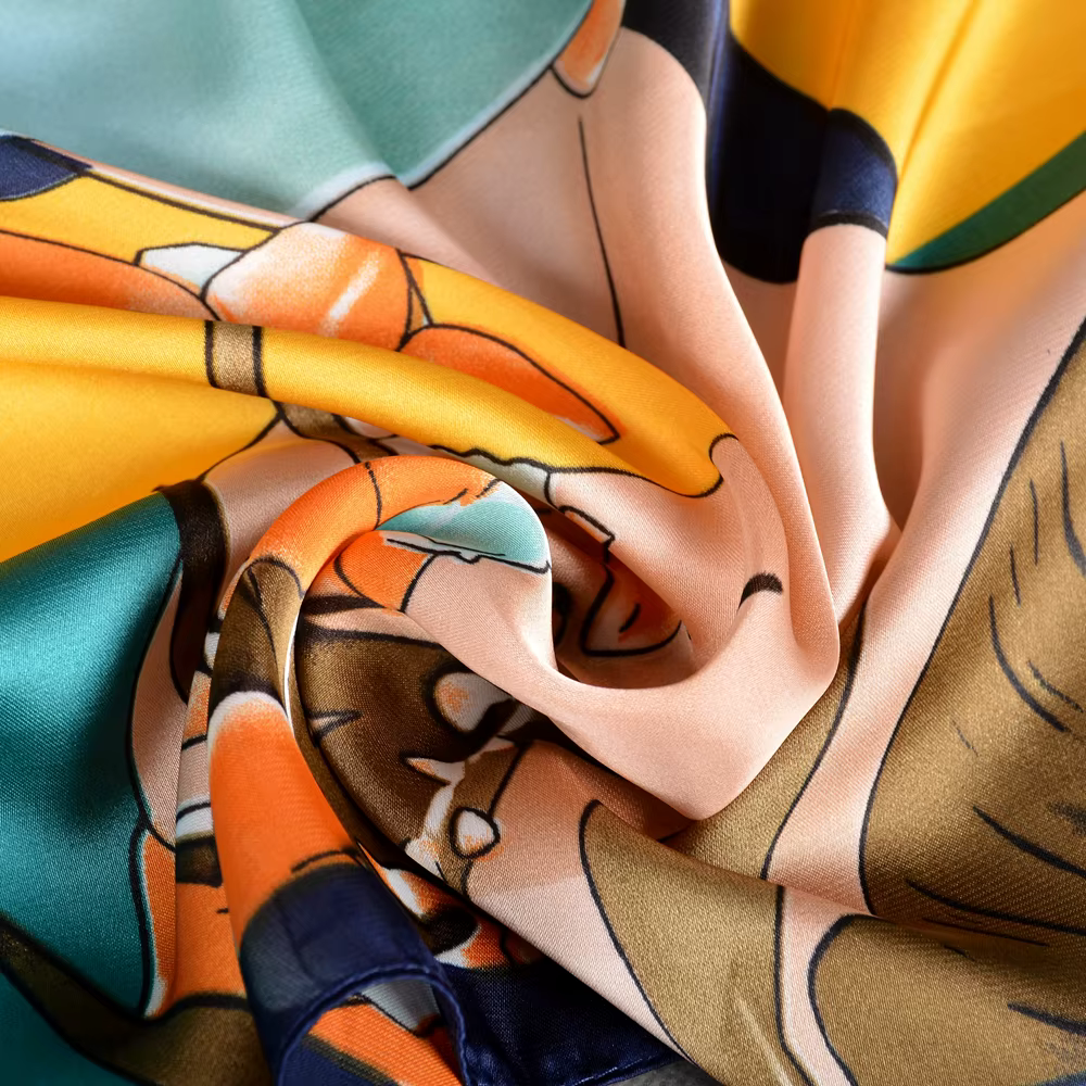 BYSIFA – foulard en soie jaune et bleu pour femme