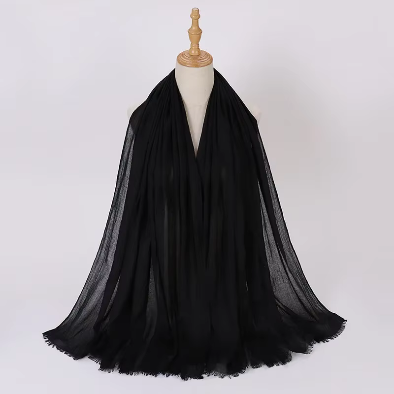 Écharpe bleue femme élégante en mousseline de soie châle coton
