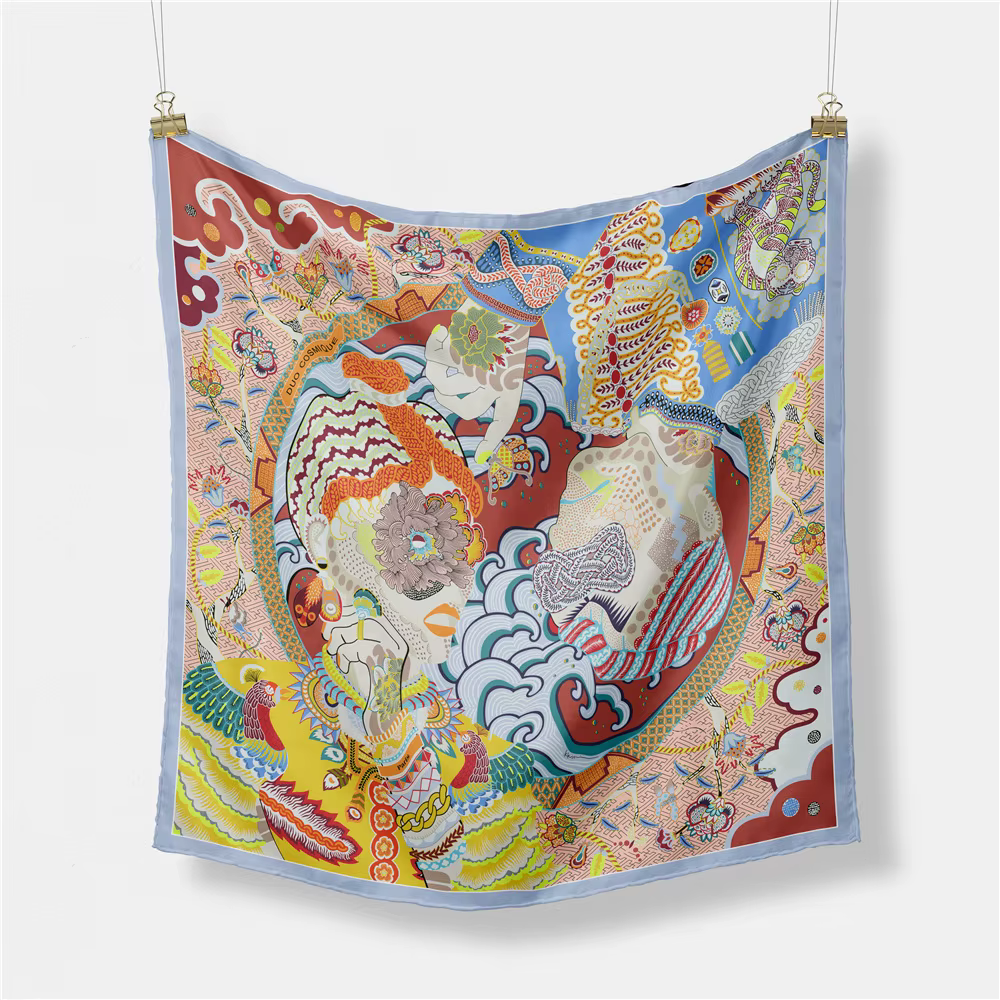 Petit Foulard Carré à Motif Coloré pour Femme