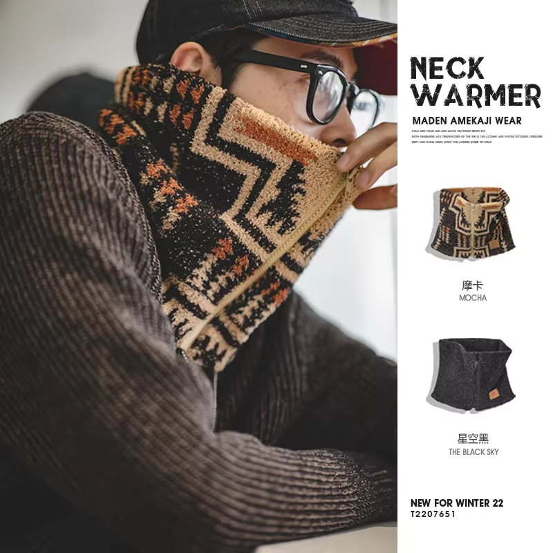 Maden Vintage hiver écharpe chauffante pour hommes chaud extérieur Zip polaire cou plus