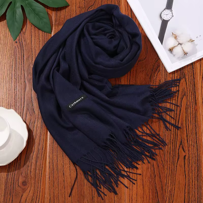 Mode coton foulards femme 200-35 cm Galling couleur Pure épaissi longue écharpe frangée Cape