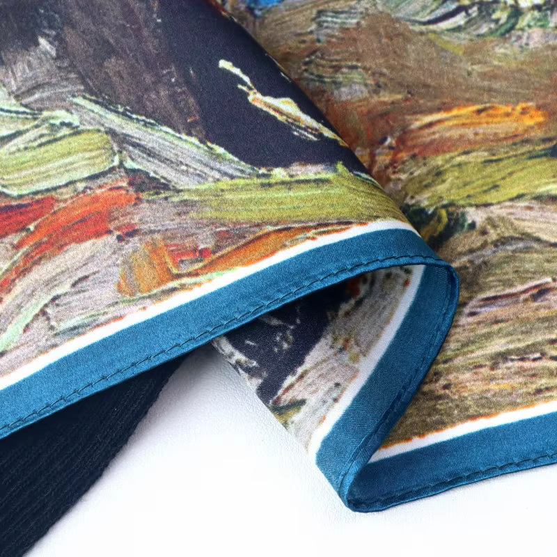 Vangogh peinture à l'huile Gladiolus imprimé écharpe femme luxe vraie soie Bandana Foulard carré