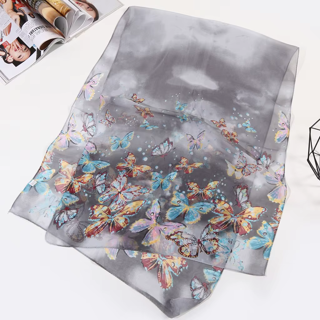 Foulard en mousseline de soie léger longue écharpe pour femmes été élégant fleur Wrap foulards femme Hijba 160*50 cm