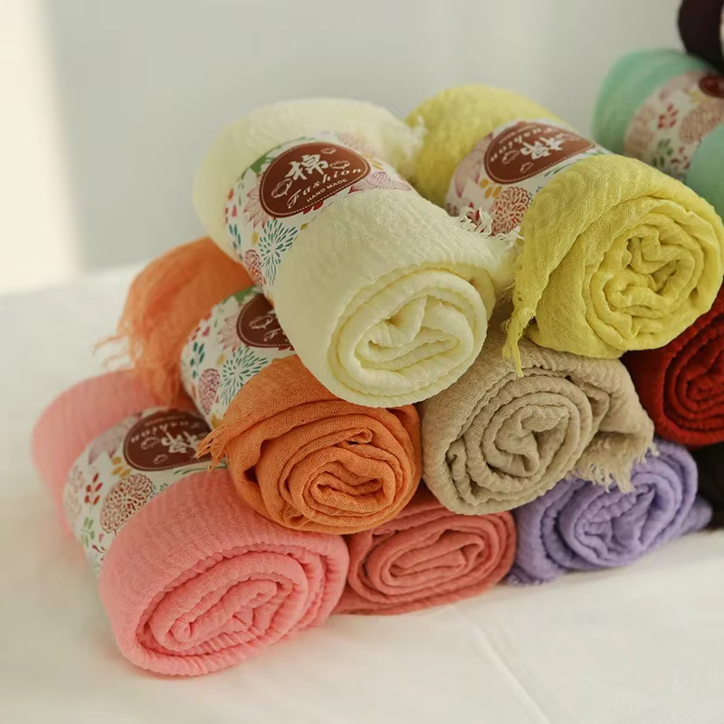 Écharpe longue en coton et lin pour femmes et filles
