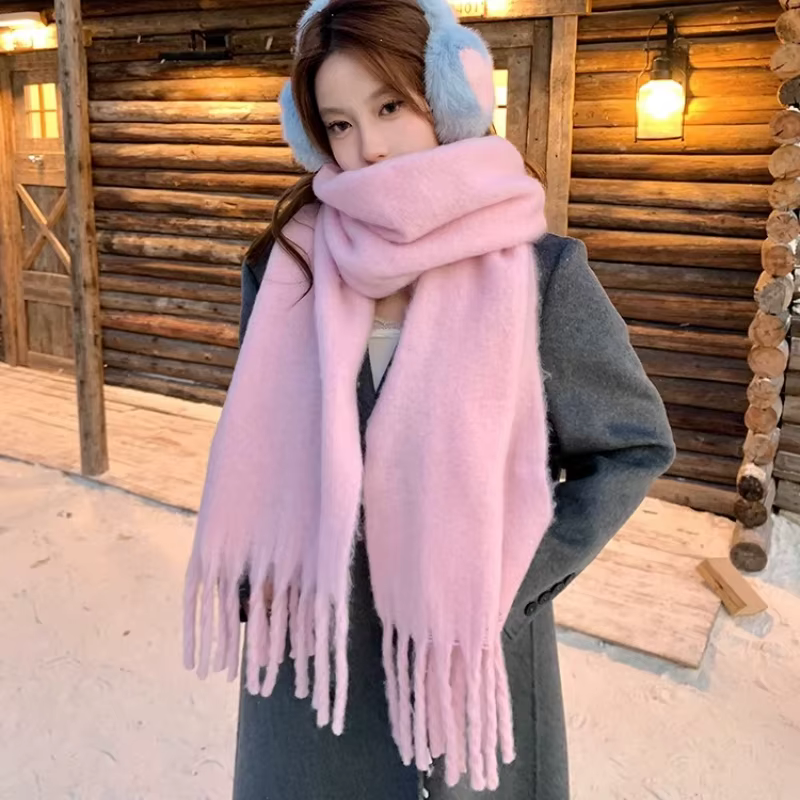 Écharpe d'hiver pour femmes cachemire chaud solide rose Pashmina couverture enveloppes femme épais doux Bufanda grand gland châle Long Echarpe