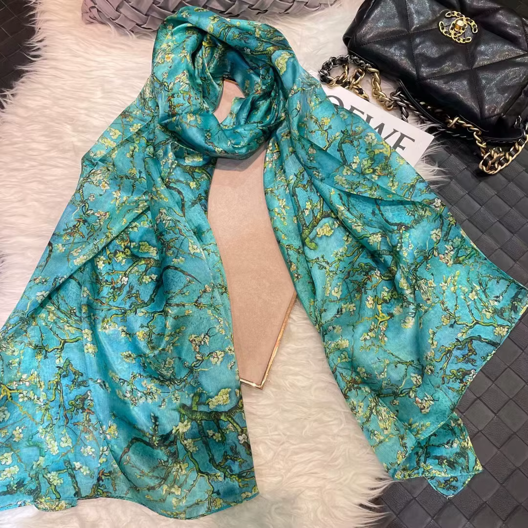 100% foulard en soie de mûrier châle marque prune Bossom Design bleu vert été plage châles