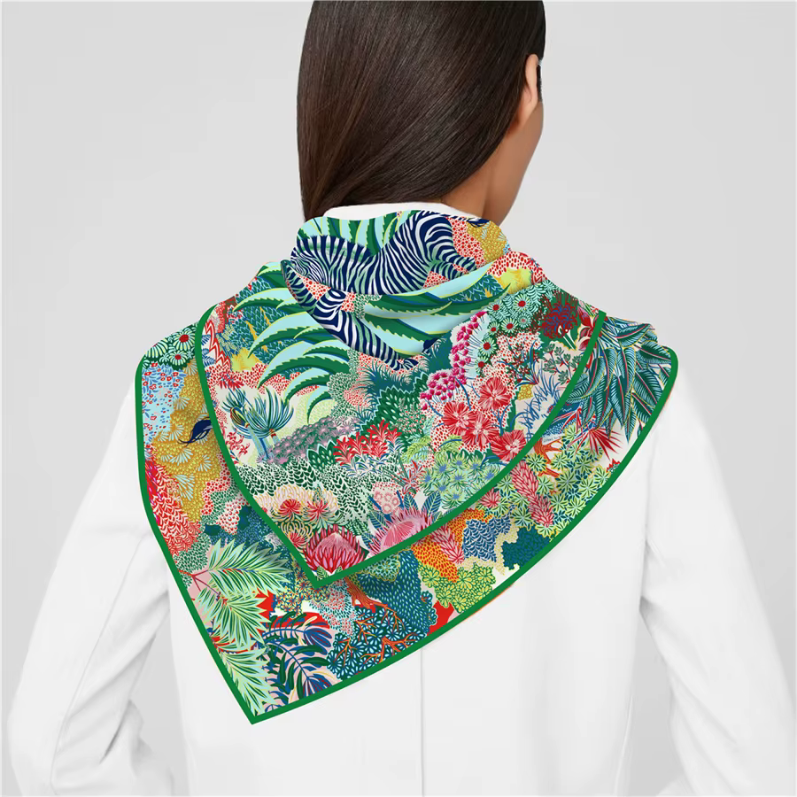 Foulard en soie femmes forêt zèbre imprimé foulards carrés tête Echarpes