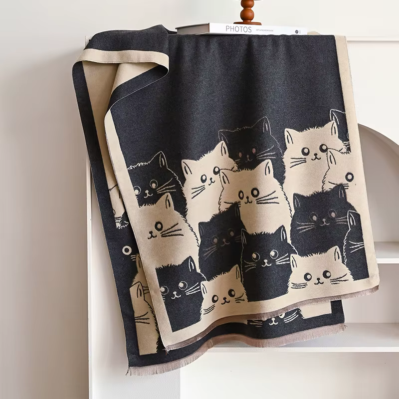 Nouvelle marque de mode chat mignon dames Jacquard Pashmina cachemire écharpe hiver épais chaleur châle résistant au