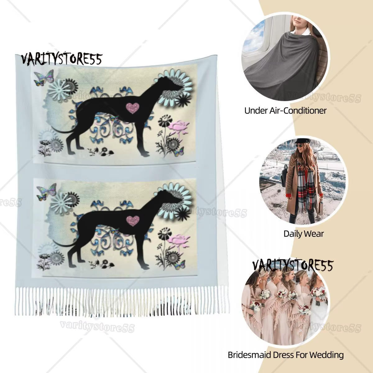 Greyhound Sighthound Art chien écharpe femmes hiver automne Pashmina châle enveloppement Animal italien longues grandes écharpes gland léger