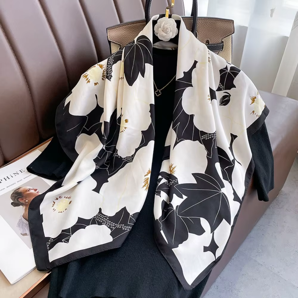 Foulard en soie imprimé de haute qualité, 90x90cm, Foulard de luxe pour femmes
