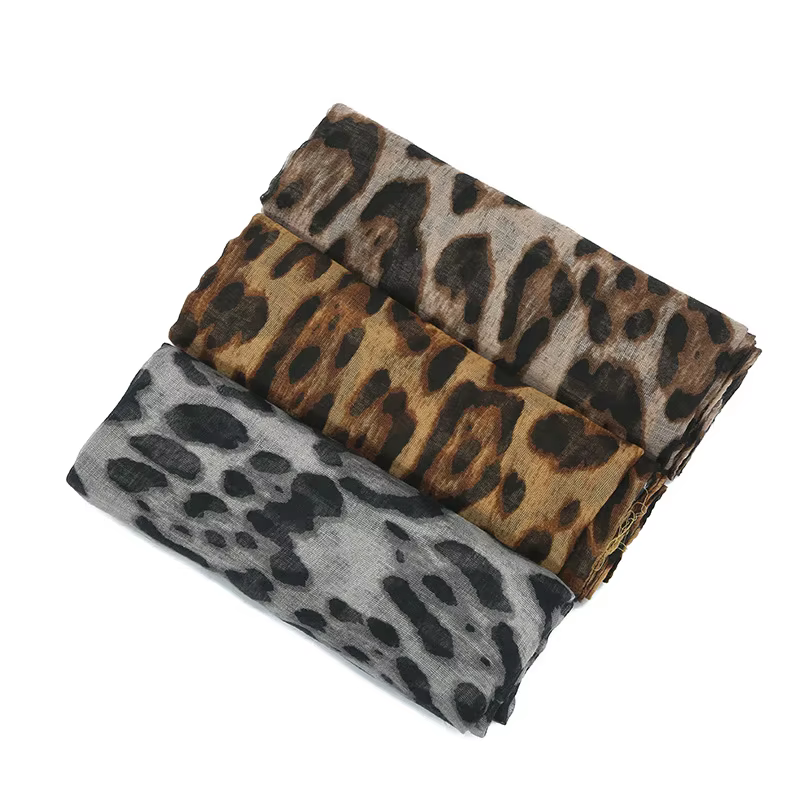 Boho 1 pièce à la mode imprimé léopard Style Batik doux léger foulard pour femme châle adapté aux déplacements