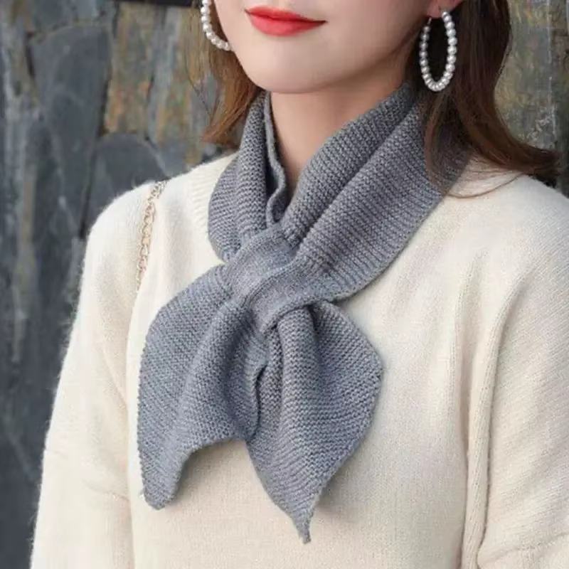 Femmes coréennes nœud papillon croix tricot anneau cou foulards mode femme automne hiver couleur unie élastique laine douce écharpe chaude