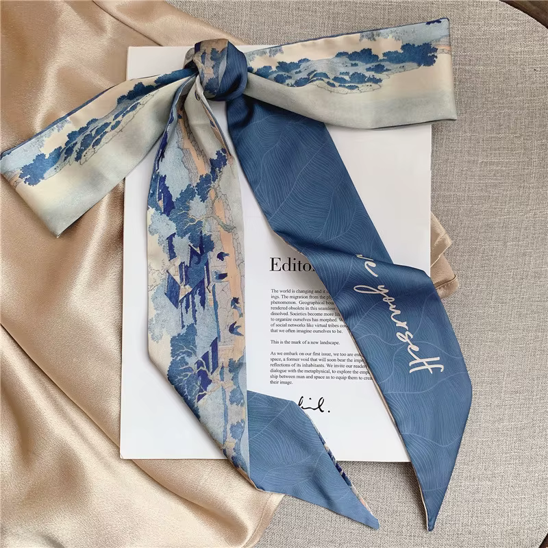 Luxary marque Design fleur imprimé Foulard en soie pour les femmes mode cheveux bandeau