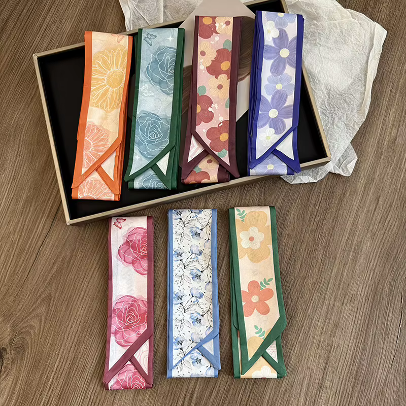 Nouveau modèle de marque de luxe petit foulard en soie pour femmes bandeau de cheveux sac à main poignée ruban écharpe